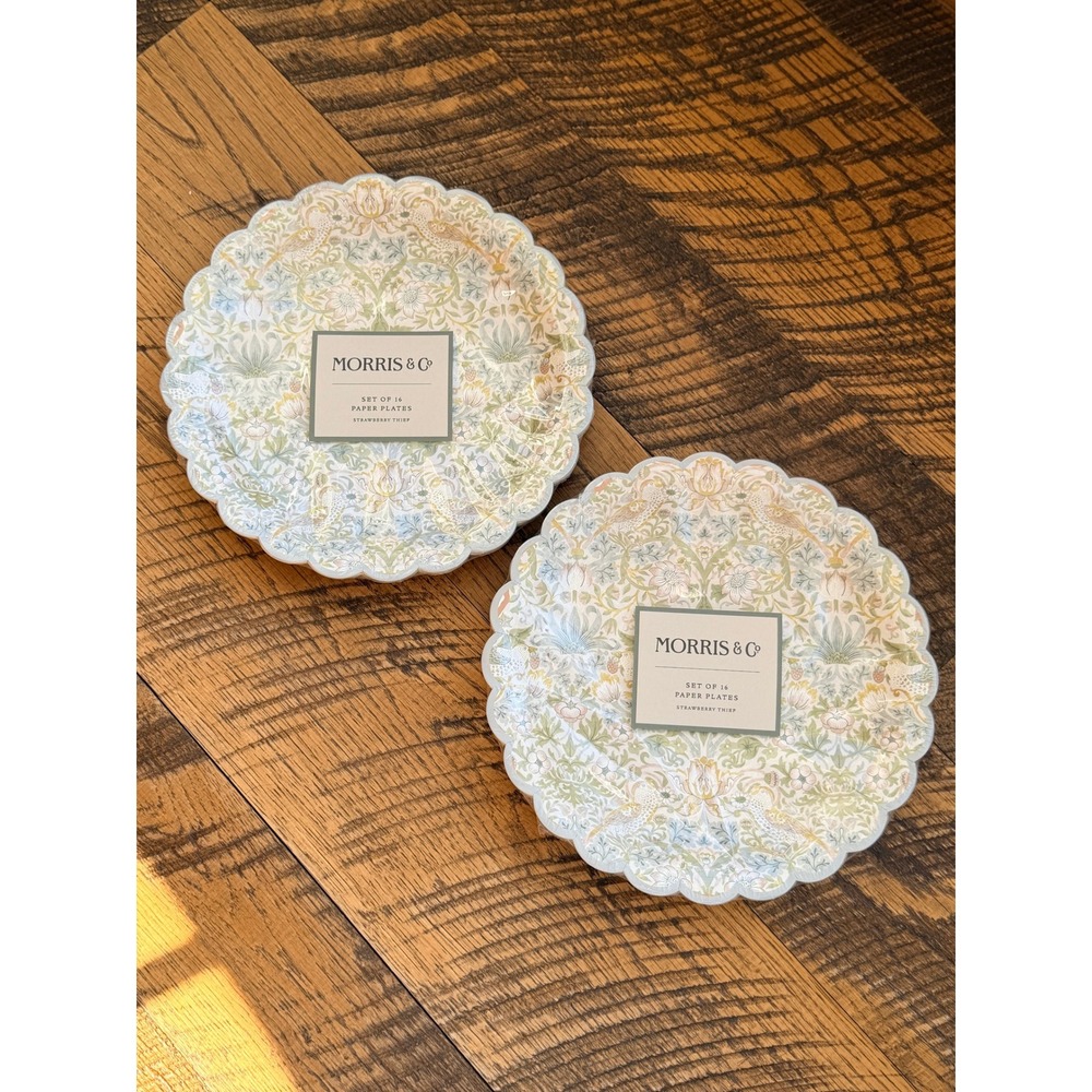 Morris & Co Strawberry Thief 32 Paper Plates 9 Inch Scalloped Edge